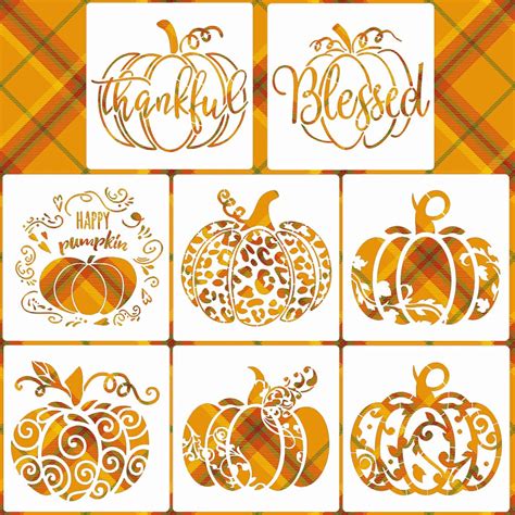 Amazon.com : Pumpkin Stencils 8” Fall Stencils Reusable Thanksgiving ...