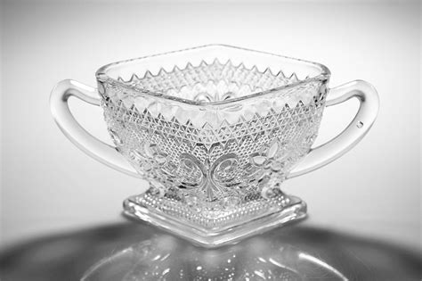 Sugar Bowl Tiara Sandwich Clear Glass Floral Pattern Diamond Shape