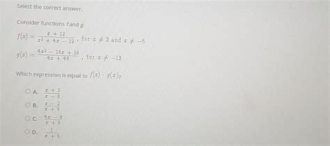 Solved Select The Correct Answer Consider Functions Fand G