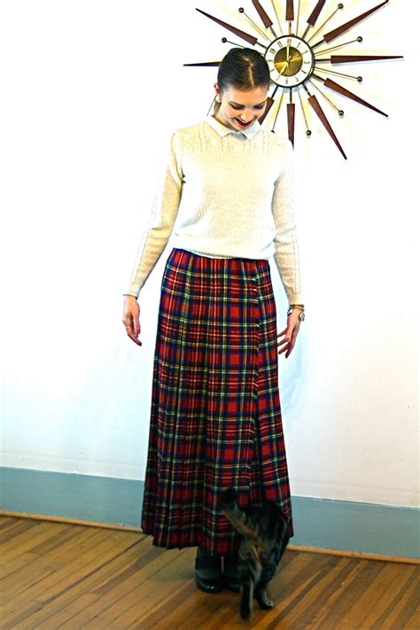 Plaid Maxi Skirt Wool Plaid Skirt Long Wool Skirt Vintage 60s Skirt