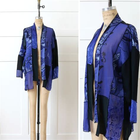 Vintage Blue Silk Duster Jacket S Asian Style Ja Gem