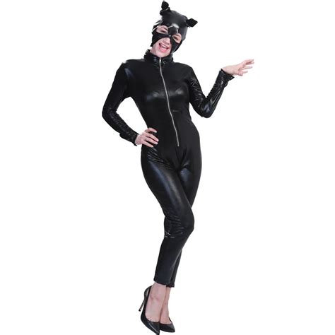 Halloween Purim Carnival Costumes Cosplay Black Sexy Cat Girl Tight Bodysuit Adult Women