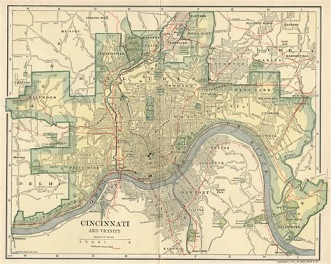 Cincinnati And Suburbs Map Authentic 1907 Dated Landmarks Stations