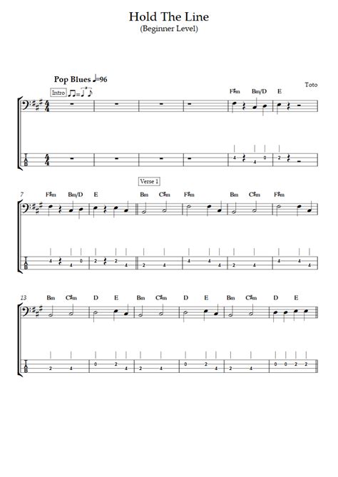 Hold The Line Beginner Level Toto Bass Tabs