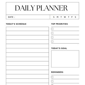 Minimalist Daily Planner Printable, Instant Download, Daily to Do List ...