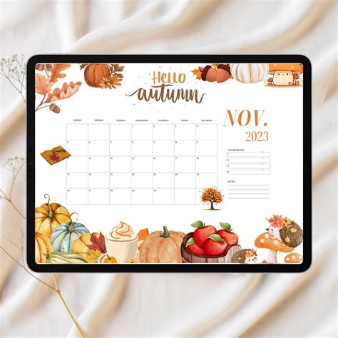 November 2023 Calendar Beautiful Fall Autumn Printable Calendar