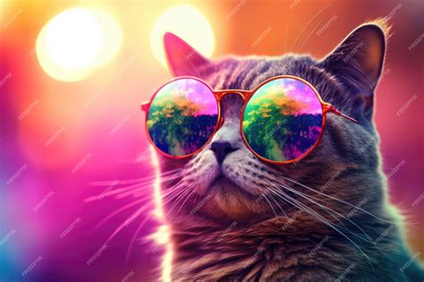 Premium Ai Image Cute Cat In Sunglasses With Beautiful Colors