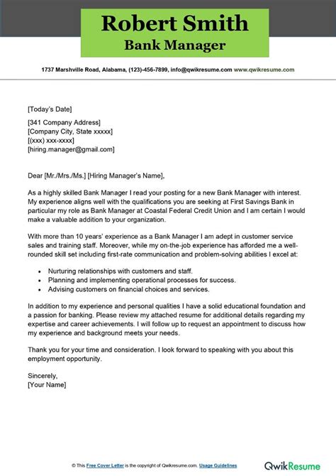 Job Application Letter To Bank Manager