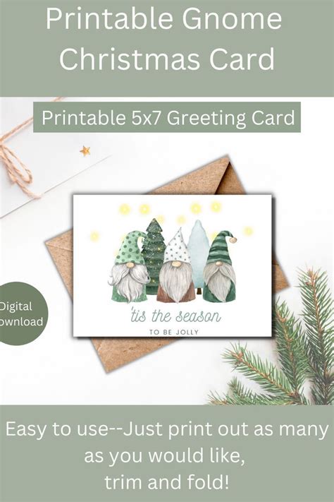 The Printable Gnome Christmas Card Has Three Gnomes On It And Is Also