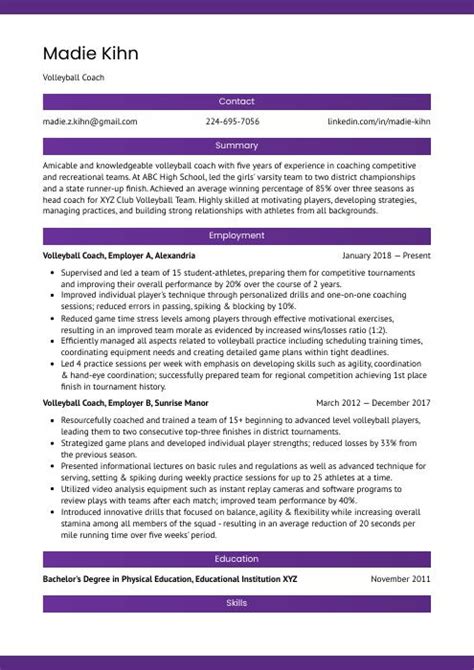 Volleyball Coach Resume (CV) Example and Writing Guide