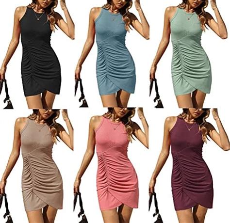 Orandesigne Damen Figurbetontes Kleid Kurz Bodycon Minikleid Eng