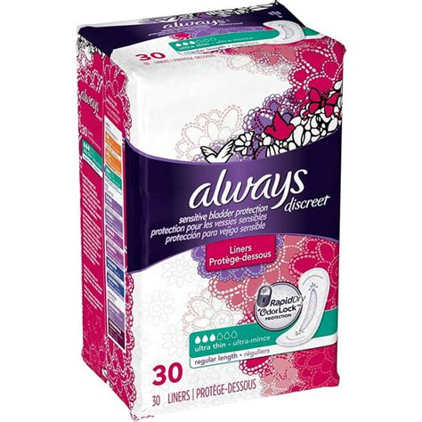 Always Discreet Incontinence Liners Ultra Thin 30 Count Pack Of 2 Regular Length