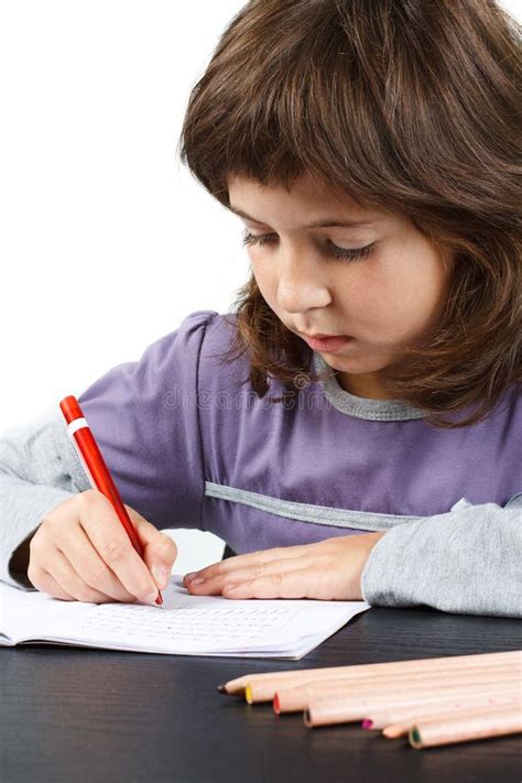 Cute Little Girl Writing Stock Image Image Of Pencil 22441531