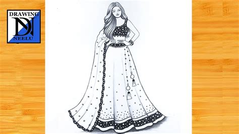 How To Draw A Girl Beautiful Traditional Lehenga Pencil Sketch For