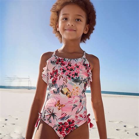 XDZJLR Girls Swimsuit Bathing Suit Summer Suspenders 1 Piece Prints Beach Bikini Swim Suit Pink