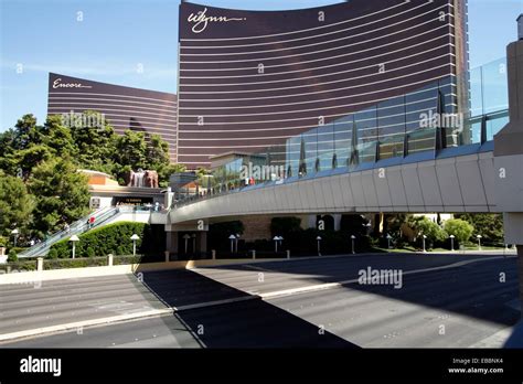 Pedestrian Crossing Bridge Over A Large Busy Street Las Vegas Stock