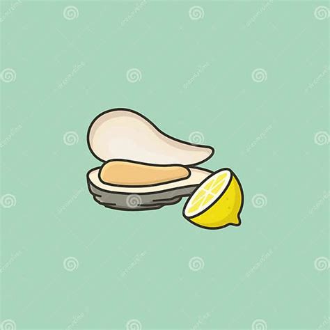 Fresh Opened Oyster And Half Lemon Vector Illustration Stock Vector Illustration Of Cuisine