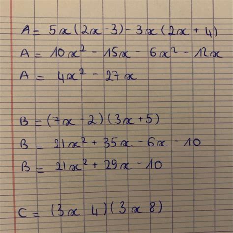 xercice 5 Développer et réduire les expressions suivantes A 5x