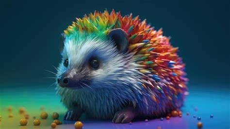 Premium Ai Image A Rainbow Hedgehog With A Rainbow On Its Head