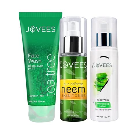 Jovees Oily Skin Routine Set Of 3 Tea Tree Face Wash And Neem Toner And