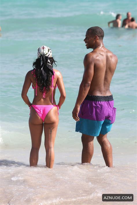 Karrueche Tran In A Pink Bikini As She Hits The Beach With Boyfriend Victor Cruz In Miami AZNude