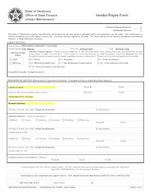 Fillable Online Redlandscc Vendor Payee Form Redlands Community