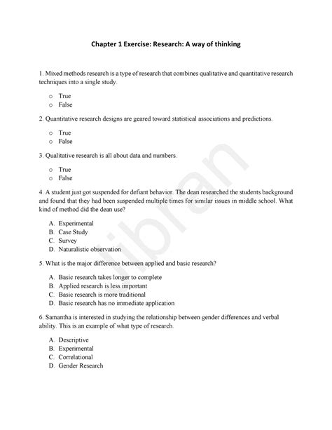 Research Methods Intro Chapter 1 Exercise Research A Way Of