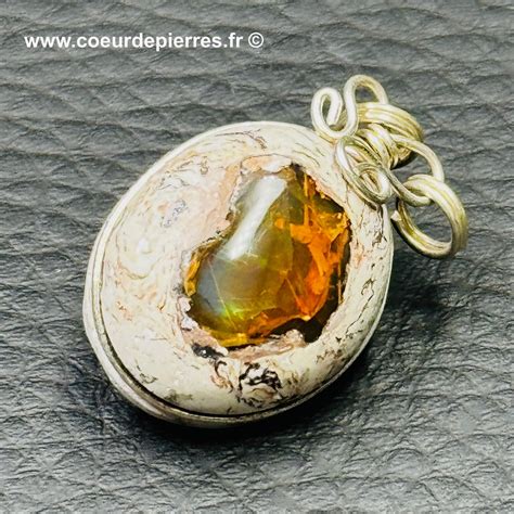 Pendentif en Opale de Feu du Mexique réf pom9 Cœur de Pierres