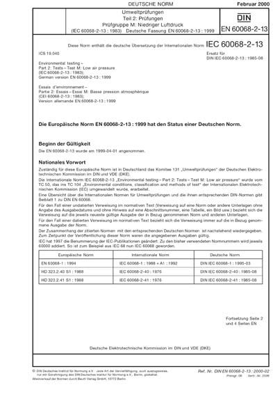 DIN EN 60068 2 13 2000 DE Umweltprüfungen Teil 2 Prüfungen