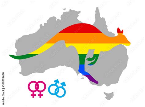 Lgbt Flag In Contour Of Kangaroo Same Sex Symbols Rainbow Flag In Contour Of Kangaroo Contour