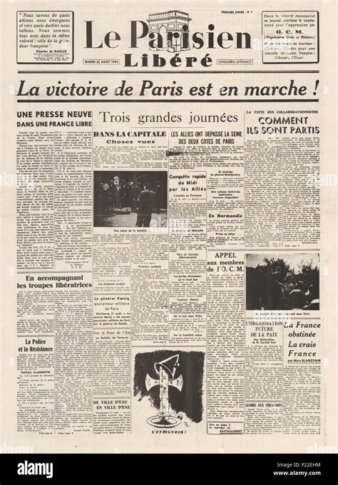 1944 Le Parisien Front Page Reporting Allied Forces Liberate Paris