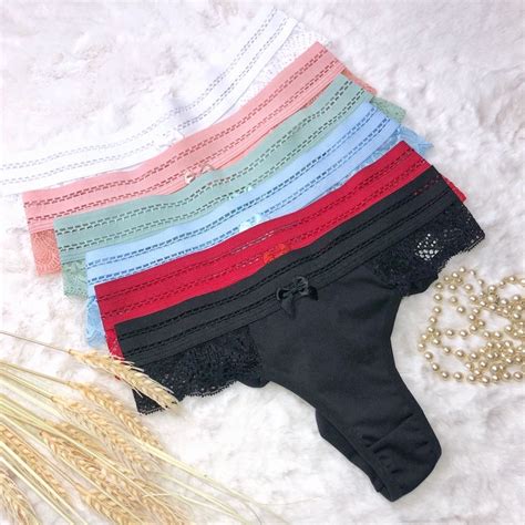 Calcinha Tanga Fio Duplo Lateral Larga Renda Lingerie Shopee Brasil