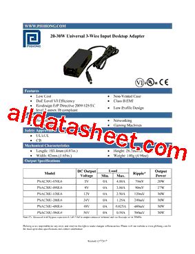 Psac U L Datasheet Pdf Phihong Usa Inc