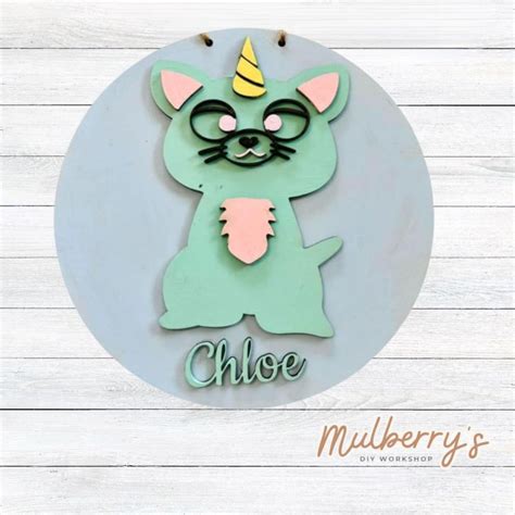 Personalized Caticorn Mini 9 5 Door Hanger Mulberrys Diy Workshop