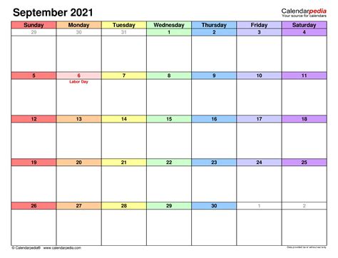 September 2021 Calendar Templates For Pdf Excel And Word