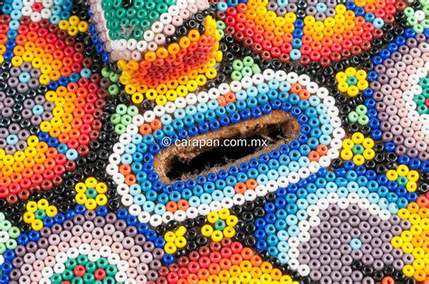 Huichol Beaded Mask With Sacred Symbols Of Peyote Deer And Scorpion