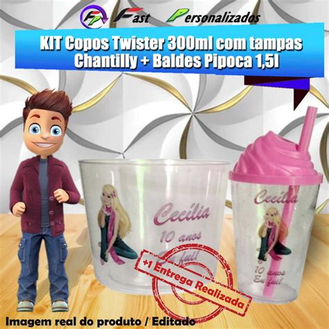 Kit Copo Ml Tampa Chantilly Balde Pipoca Barbie Elo