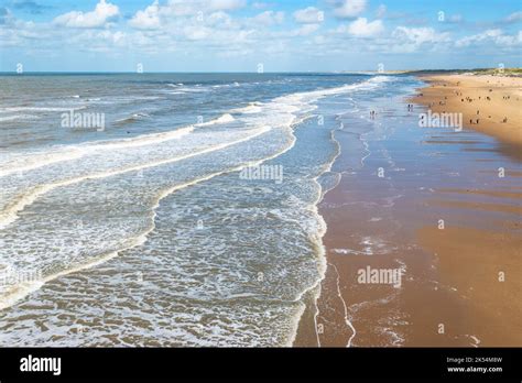 Beach with waves, Scheveningen coastline, North Sea, The Netherlands ...