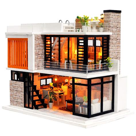 Spilay Dollhouse Miniature With Furniture Diy Dollhouse Kit Mini Modern