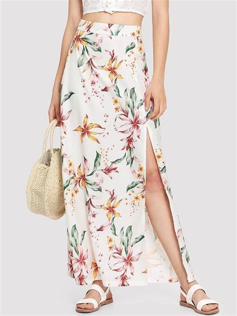 Floral Print Split Side Skirt SheIn Sheinside Split Side Skirt