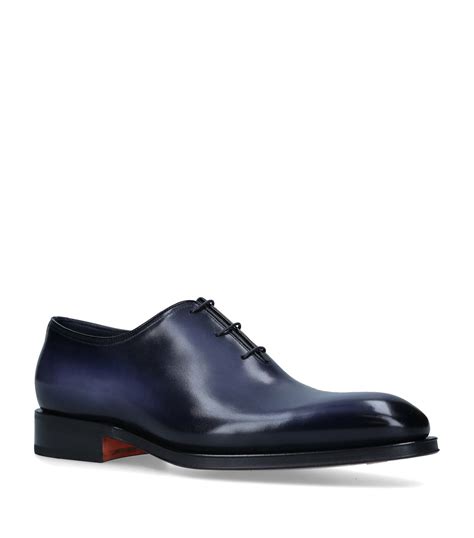 Mens Santoni Navy Leather Patina Wholecut Oxford Shoes Harrods