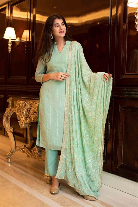 Pista Green Kurta Set With Chinon Heavy Zari Work Dupatta Chinon