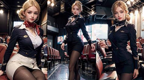 4K AI ART Airline Stewardess Lookbook Model Video Theater YouTube