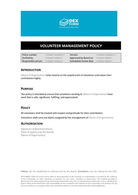 Volunteer Management Policy Template In Word And Pdf Formats