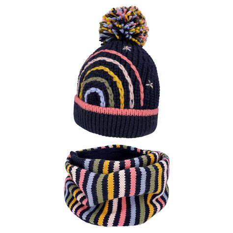 1 X Brand New Girls Hats And Scarf Set Winter Knitted Pom Pom Bobble B