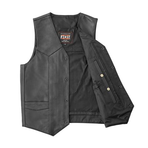 Texan Black Mens Motorcycle Western Style Leather Vest Fmc First