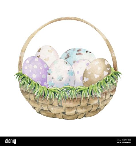 Watercolor Hand Drawn Easter Celebration Clipart Basket With Painted