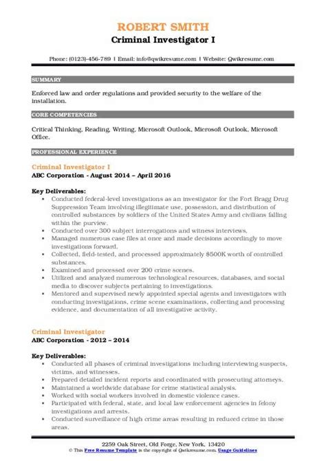 Criminal Investigator Resume Samples QwikResume