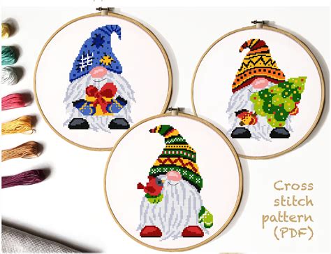 Christmas Gnomes Modern Cross Stitch Pattern Easy Cross Etsy