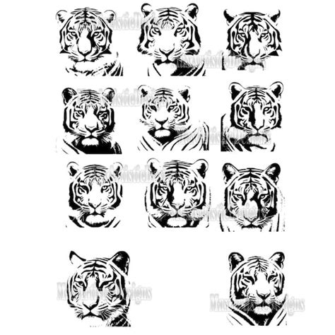 74 Caras De Tigres Figuras Cnc Vectores Clipart Set Archivos Animales